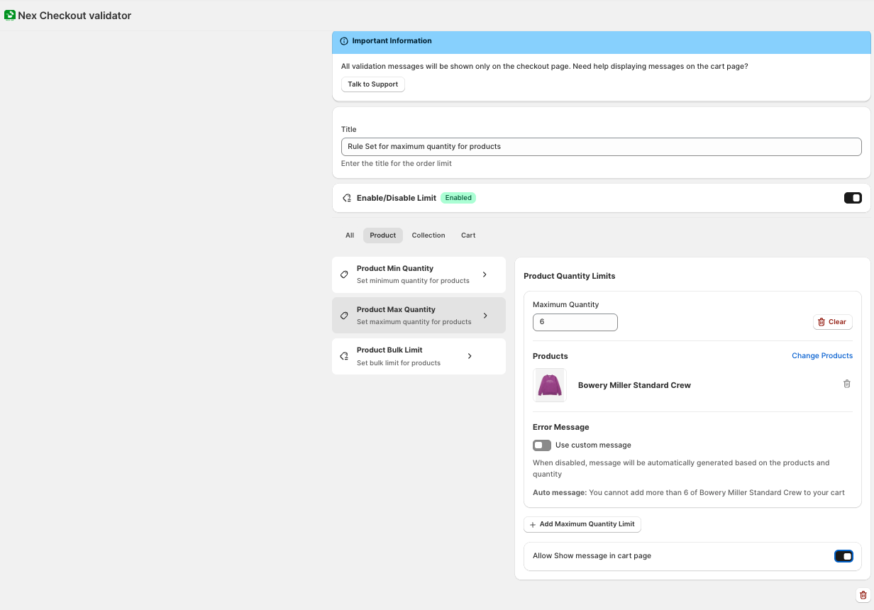 Setting the maximum order quantity