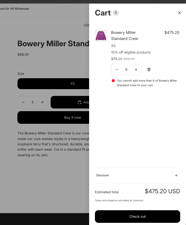 Customer blocked at checkout when exceeding the limit